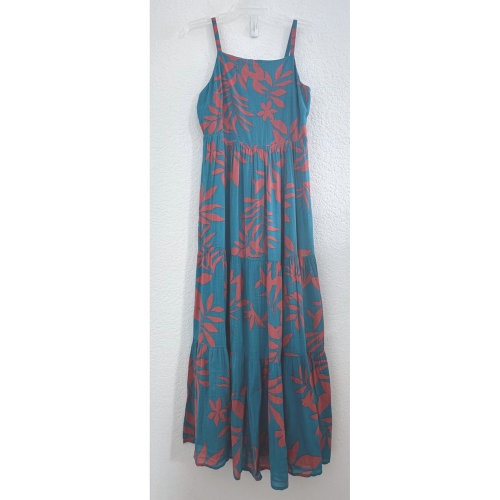 Old Navy Boho Coastal Beach Resort Tiered Teal Floral Maxi Dress Sz S Smocked - Picture 2 of 10